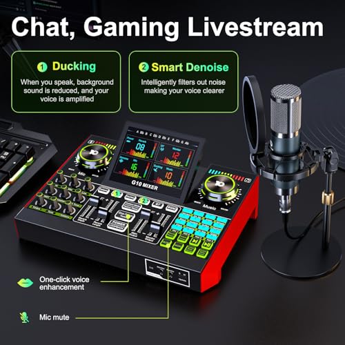 G10-P15 DJ & Podcast Equipment Bundle, Audio Interface with Cardioid Designer P15 Mic for Gamer and All-in-One DJ Mixer, Perfect for Live Streaming, Singing, YouTube, Gaming