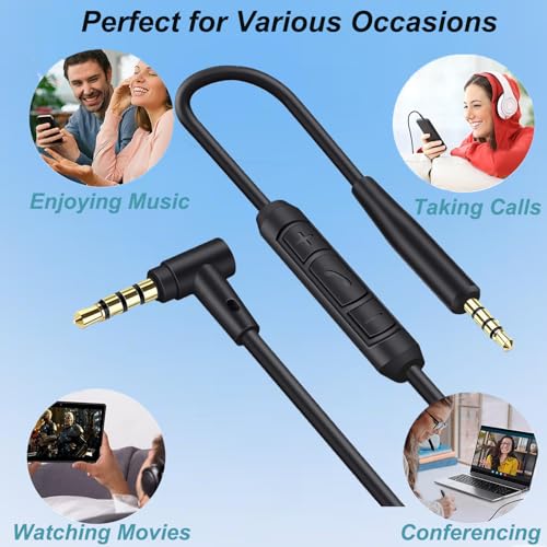 Replacement Audio Cable Cord for Bose QuietComfort QC45 QC35II QC35 QC25 NC 700 Soundlink Soundtrue Headphones Aux Wire 3.5mm to 2.5mm On-Ear Headphones Wire Inline Mic/Remote Control – Black