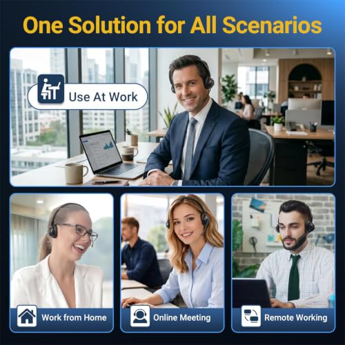 Wireless Headset with Mic, Noise Cancelling for WFH Office Zoom Teams Calls