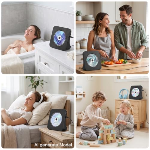 Gueray Portable CD Player with Bluetooth for Home, Hi-Fi Speaker,FM Radio | Plug-in desktop use,2-way Bluetooth mode, 3W speakers,Remote control,sleep timer, A-B repeat,USB/AUX,headphone jack - color: Black