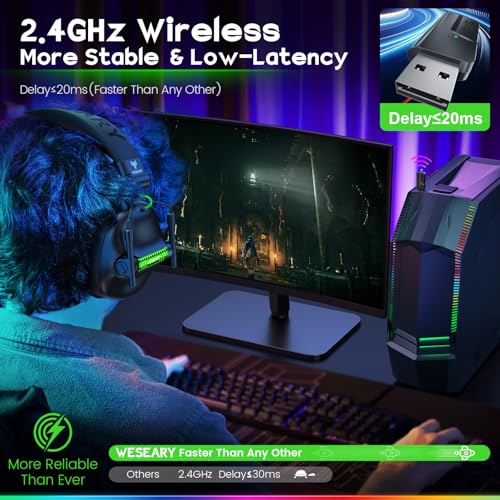 WESEARY Wireless Gaming Headset for Ps5, PC, Switch, 3D Stereo Sound-50Hr
