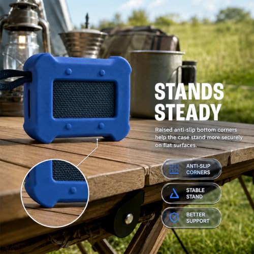 Silicone Case for JBL Go 5 with Metal Carabiner, Dark Blue, Case Only | Thickened Edges, Inner Cushioning Ribs, Easy Button Access, Uncovered Grille and Edge Light, for Travel and Outdoor Use - color: Dark Blue