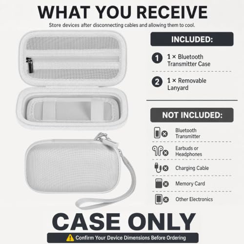 COMECASE Bluetooth Transmitter Case for AirFly SE/Pro 2/Pro/Duo | Hard EVA, Deep Mesh Pocket, Dual Elastic Straps, Fits for Avantree Relay, for 1Mii, Airplane Travel Tech, Case Only, White - color: White