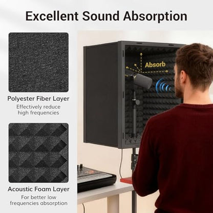 TONOR Microphone Isolation Shield, Professional Mic Shield for Studio with Tripod Stand, Adjustable Height Max 53.1 inch, Sound Proof Box for Singing, Recording Studio Equipment