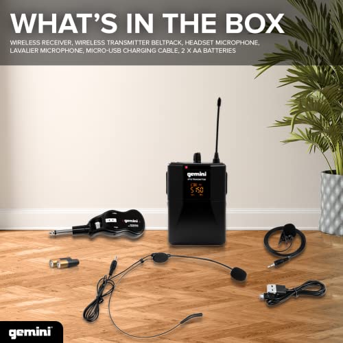 Gemini UHF Wireless Headset & Lavalier System, Rechargeable (GMU-HSL100) | UHF wireless headset & lavalier, rechargeable - 160+ ft range - plug-and-play - 1/4" plug for PA/amp