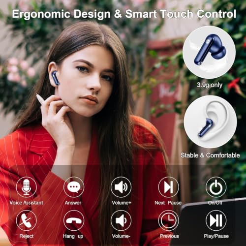 Wireless Earbuds, Bluetooth 5.4 Headphones, 4 ENC Mics, In-Ear Earphones | Deep Bass Stereo, 40H Playtime, LED Display, Mini Charging Case, Ear Buds, IP7 Waterproof, Wireless Headphones, Android, iOS - color: Dark Blue