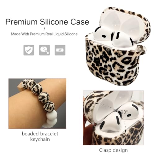 Case Compatible with AirPods 4 Case,Soft Silicone Cover with Bracelet Lanyard and Keychain, Cute Wireless Charging Protective Case for Apple AirPods 4th for Women and Men (Leopard) - color: Leopard