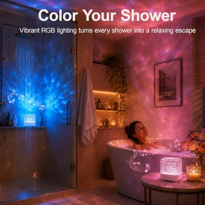 Spa-Like Shower Light, Waterproof LED Shower Lamp with Bluetooth Speaker | 16 Colors Rechargeable Ocean Wave Projector Light with Remote & Touch Control, Mood Light for Inside Shower Bathroom Bathtub
