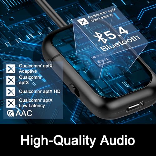 Bluetooth 5.4 Transmitter Receiver, 2-in-1 Adapter for Airplane, TV, Gym - Up to 2 AirPods/Headphones, Wireless Audio Adapter With aptX LL for Travel & Home/Car Stereo