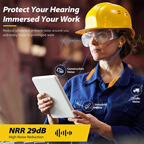 MIPEACE Bluetooth Work Earplugs Headphone,Wireless in-Ear Noise Isolating Earbuds,29dB Noise Reduction Headphone with Control,19+ Hours Battery for Lawn Mowing Safety Industrial Construction(Yellow) - color: Yellow