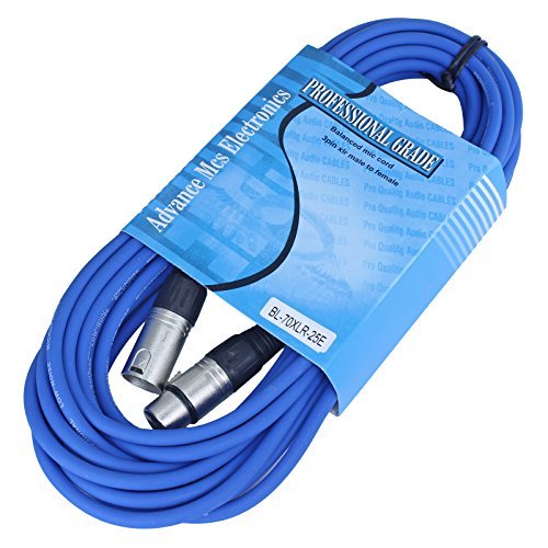 25 foot Male to Female XLR microphone cable (Blue) - color: Blue
