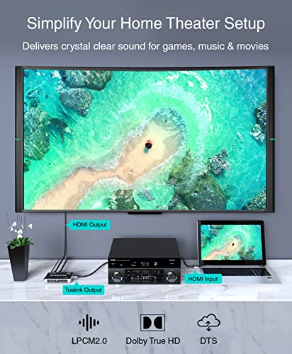 Kinivo HDMI Switch with Audio Extractor 360BNT (3 in one out, Toslink Optical Audio Port, SPDIF, 4K 60Hz, High Speed 18Gbps, IR Remote) - Compatible with Roku, PS5, Xbox, Apple TV, Dolby Digital/Atmos - size: 4K - 3 Port with Toslink