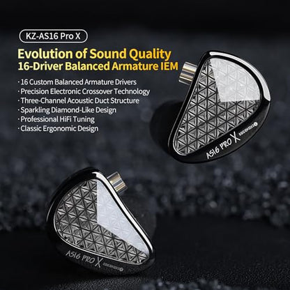 KZ AS16 PRO X in Ear Monitor Headphones HiFi Gaming Earbuds 16BA Balanced Armature Drivers IEM Earphones for Musicians Singers Audiophile Dj Drummers - size: With Mic