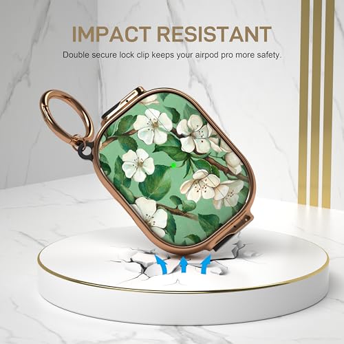for AirPods Pro 2nd/1st Case with Safety Lock, Magsafe Compatible, Gardenia | Double Secure Lock,Drop Protection,Two-Piece Design,with Gold Keychain, Anti Lost, Dustproof, Cute AirPods Pro 2nd/1st Case - color: Green + White, size: AirPods Pro2/Pro1 Case