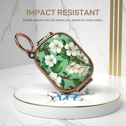 for AirPods Pro 2nd/1st Case with Safety Lock, Magsafe Compatible, Gardenia | Double Secure Lock,Drop Protection,Two-Piece Design,with Gold Keychain, Anti Lost, Dustproof, Cute AirPods Pro 2nd/1st Case - color: Green + White, size: AirPods Pro2/Pro1 Case