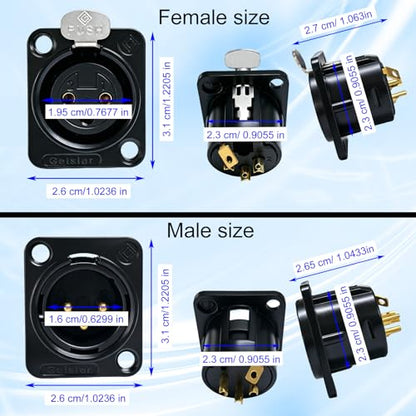 RIVIERA XLR Panel Mount Chassis 3pin Male & Female Nickel Plated Metal Housing and 24K Gold-Plated Contacts (5 Male + 5 Female Black) - color: Black, size: Male+Female