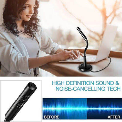 Drumstone USB Computer Microphone, Plug and Play Desktop PC Laptop Microphone with Mute Button and LED Indicator for Streaming, Podcasting, Recording, Gaming-Black