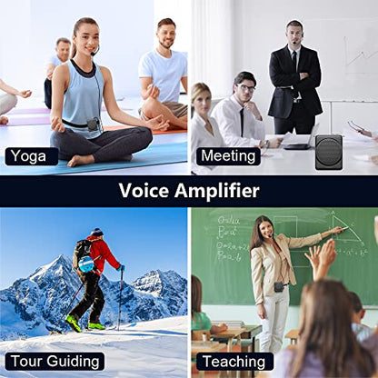 Mini Voice Amplifier with Microphone Headset, Portable Speaker with Mic | Quick Charging Amplifier, Wired Headset Microphone with Speaker for Teachers, Training, Meeting, Tour Guide, Yoga, Classroom - color: Black