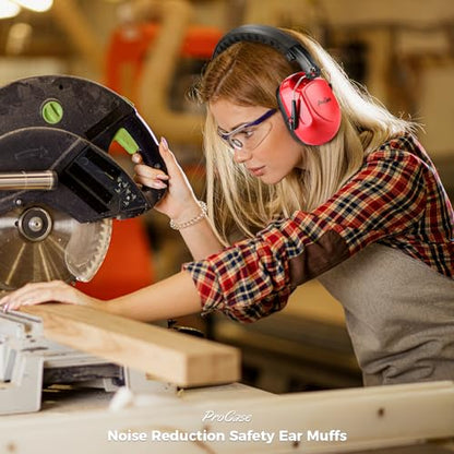 ProCase NRR 28dB Noise Reduction Ear Muffs, Foldable Adjustable Noise Cancelling Headphones - color: 1 - Bright Red
