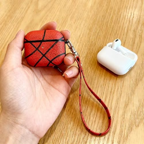 Basketball AirPods Pro 3 Case 2025, Premium PU Leather Protective Cover with Keychain, Cute Hard Shell Earbuds Case, Red - color: (Basketball-05), size: Compatible with Airpods Pro 3(Model A2700/A2931)