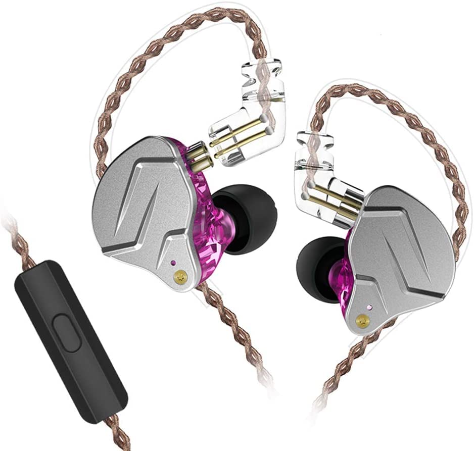 KZ ZSN Pro Wired Earbuds in-Ear Headphones with 3.5mm Plug,Microphone with Built-in Remote to Control Music, Phone Calls,in-Ear Monitors with 2 Pin Detachable Tangle-Free Cable(Purple with Mic) - color: Purple, size: With Mic