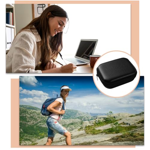 Square Earbud Case PU Leather Storage Box Waterproof Protective Headphone Carrying Bag Wired Headset Case Earphone Organizer Tech Pouch for Wired Wireless Earbud Earpiece Memory Card Camera