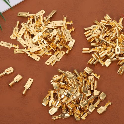 150 Pcs 6.3mm Male Female Spade Connector Brass Male Female Wire Spade Wire Terminal Connectors Non Insulated Wires for Car Audio Wiring Relay Speaker N-005-6.3