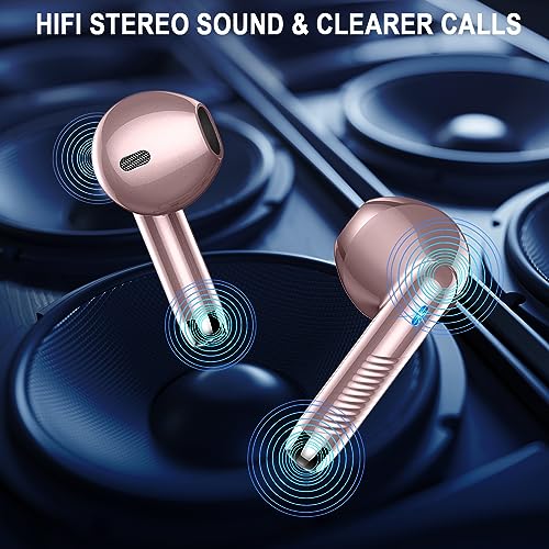 Wireless Earbuds, Bluetooth Headphones 5.4, HiFi Stereo, in-Ear Ear buds | 6D Bass Stereo, 4 ENC Noise Cancelling Mics, 40H Playtime Sport Earbuds, Charging Case, IP7 Waterproof Earphones, LED Display - color: pd pink gold