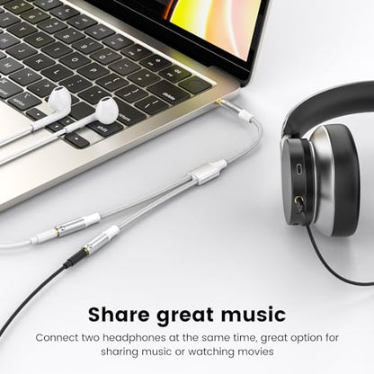 MOSWAG Headphone Splitter 3.5mm Splitter 2 Way Audio Y Splitter Stereo Cable Earphone Jack Adapter for iPhone Samsung PS4 Switch Tablets PC Laptop MP3 - color: White