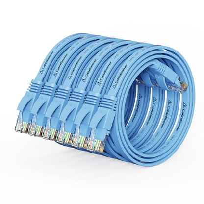 Cat 6 Flat Ethernet Cable 1ft 6Pack, 10Gbps, Blue | OFC Bare Copper 30AWG UTP Patch Cable, 550MHz, RJ45 Gold-Plated, Snag-Less Boots, Ideal for Gaming, Streaming, Router - color: Blue-Flat, size: 1ft