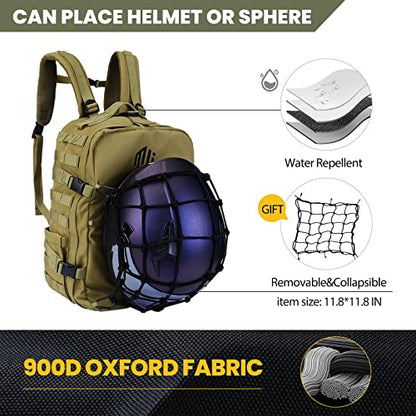 ILM Motorcycle Helmet Backpack 30L Large Capacity Waterproof Helmet Holder, Tactical Backpack for Men Women Riding Hiking Model BP01(Yellow Brown)