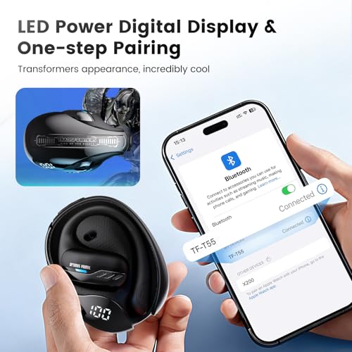 Transformers Open Ear Wireless Headphones Bluetooth 5.4 for Running & Workouts, Over The Ear Earbuds with IPX5 Waterproof Ear Hooks, Surround Sound, LED Display & Lanyard (Black - Optimus Primal) - color: Black