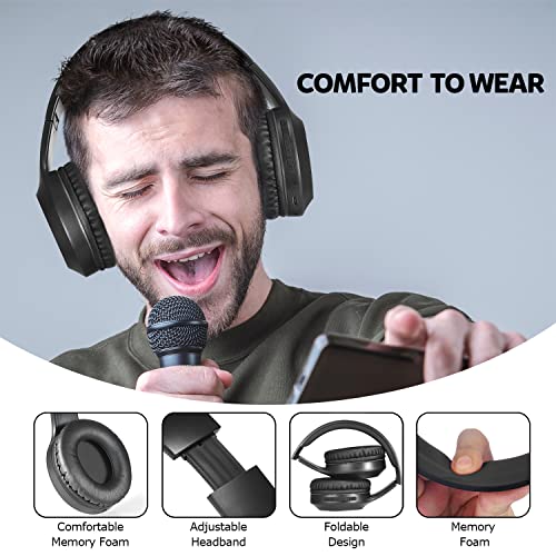 Rydohi Bluetooth Headphones Over Ear, 68H Playtime and 3 EQ Music Modes Wireless Headphones with Microphone/Deep Bass, HiFi Stereo Foldable Lightweight Headset for PC Home Travel Office （Black - color: Black