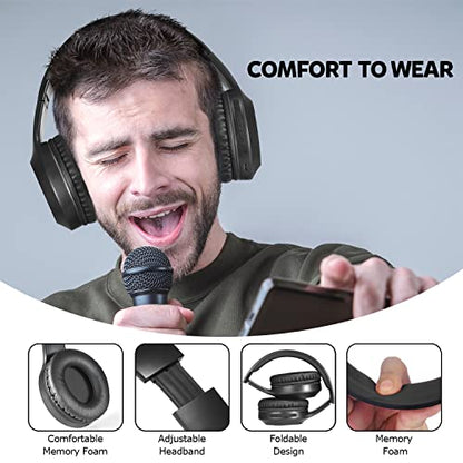 Rydohi Bluetooth Headphones Over Ear, 68H Playtime and 3 EQ Music Modes Wireless Headphones with Microphone/Deep Bass, HiFi Stereo Foldable Lightweight Headset for PC Home Travel Office （Black - color: Black