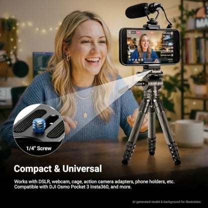 NEEWER Carbon Fiber Desktop Mini Tripod for Camera, Tabletop Portable Travel Tripod with Video Fluid Head, QR Plate for TikTok DSLR Action Camera Video Recording Streaming, Max Load 6.6lb/3kg, TP10