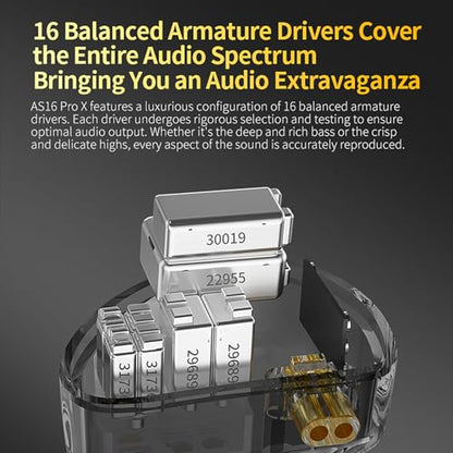 KZ AS16 PRO X in Ear Monitor Headphones HiFi Gaming Earbuds 16BA Balanced Armature Drivers IEM Earphones for Musicians Singers Audiophile Dj Drummers - size: With Mic