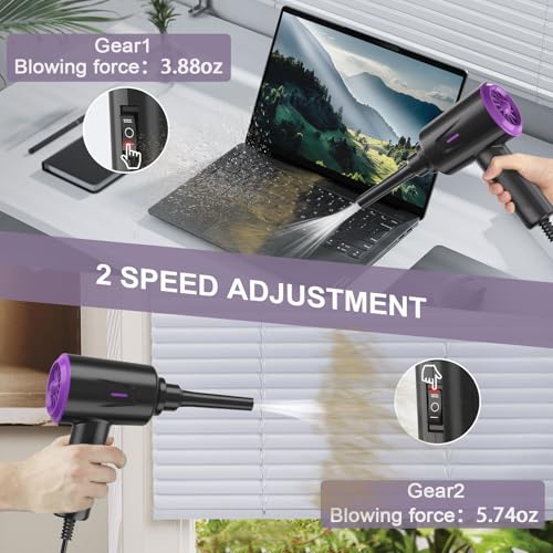 Air Duster - Compressed Air - 5.74 oz High Power Cleaning for Computer - PC - 2 Gear Air Blower (Black Purple) - color: Black Purple