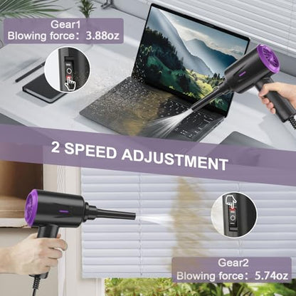 Air Duster - Compressed Air - 5.74 oz High Power Cleaning for Computer - PC - 2 Gear Air Blower (Black Purple) - color: Black Purple