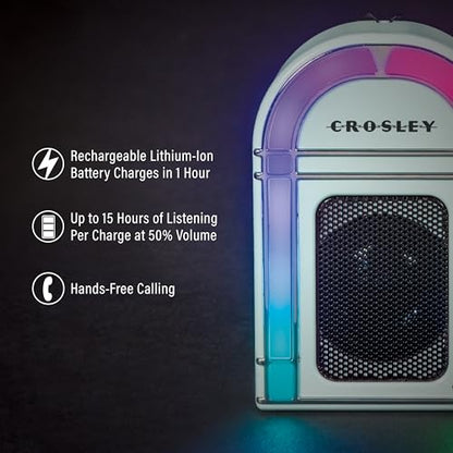 Crosley CR3046A-AB Mini Jukebox Portable Bluetooth Speaker, Aqua Blue | Bluetooth In, 5 Color-Changing Light Modes, LED Lights Sync with Music, Rechargeable Lithium-Ion Battery - color: Aqua Blue