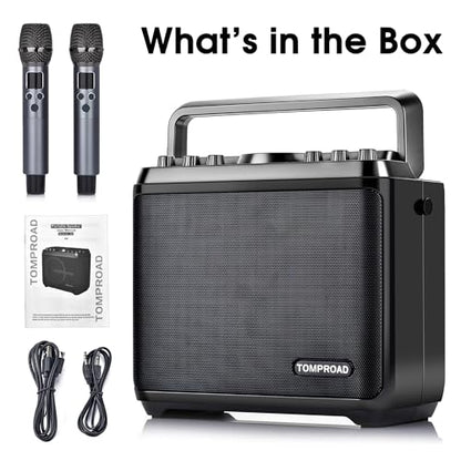 Karaoke Machine, Bluetooth Speaker with 2 Wireless Microphones, Portable Voice Amplifier PA System for Adults Kids with LED Lights Support Bass/Treble Adjustment, TF Card/USB, REC for Home Party