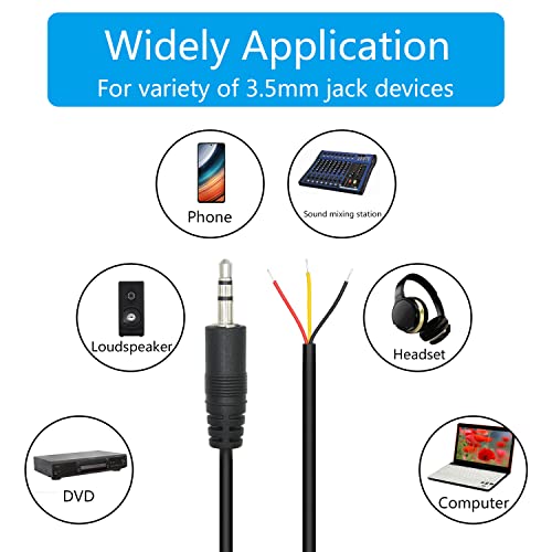3.5mm Male Plug to 3Pin Bare Wire Open End Cable 1.6FT, TRS 3 Pole 1/8'' | 3.5mm Audio Plug Stereo Audio Wire, Auxiliary Audio Connector Jack, for 3.5mm Earphone Microphone DIY Cable Repair - 4Pcs - color: 3.5mm Male Plug TRS 3 Pole - 0.5M/1.6FT