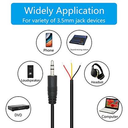 3.5mm Male Plug to 3Pin Bare Wire Open End Cable 1.6FT, TRS 3 Pole 1/8'' | 3.5mm Audio Plug Stereo Audio Wire, Auxiliary Audio Connector Jack, for 3.5mm Earphone Microphone DIY Cable Repair - 4Pcs - color: 3.5mm Male Plug TRS 3 Pole - 0.5M/1.6FT
