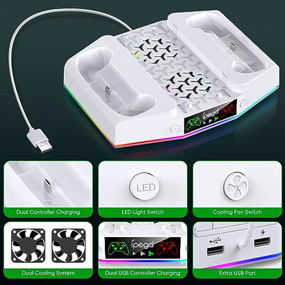 Upgraded Cooling Fan Stand for Xbox Series S with Charger Station | MENEEA Controller Charging Dock & Console Cooler System with 15 Colorful RGB Light & Headset Hook, Accessories for XSS