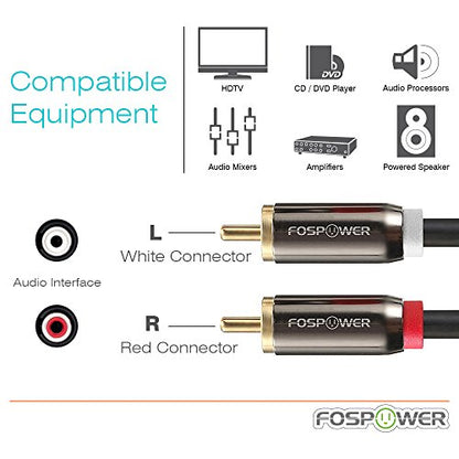 FosPower RCA Y-Adapter (3 Feet), 1 RCA Male to 2 RCA Male Short Y Splitter Digital Stereo Audio Cable for Subwoofer, Home Theater, Hi-Fi - Dual Shielded | 24K Gold Plated | Digital stereo audio RCA Y-splitter cable featuring dual shielding & 24K gold conn