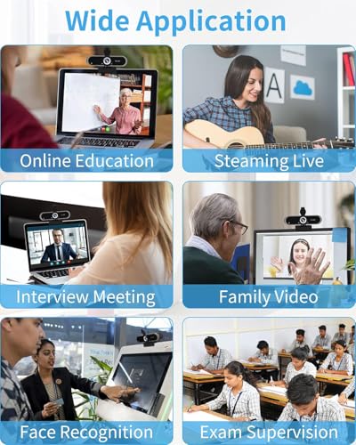 1080P Full HD Webcam with Microphone, 110° Wide Angle, Autofocus, USB Plug and Play, for Video Conferencing, Streaming, with Tripod