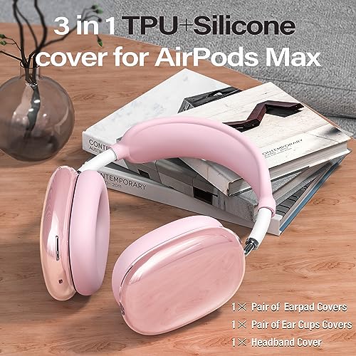 【4 in 1】 Set for Apple AirPod Max Case Cover, Anti-Scratch Ear Pad Covers/Ear Cups Cover/Headband Cover, AirPod Max Covers Accessories for Apple AirPods Max (2020 Lightning /2024 USB-C)-Clear Pink - color: G-Pink