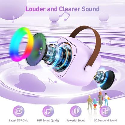 Karaoke Machine,Mini Portable Karaoke Speaker with 2 Wireless Microphones - color: Purple
