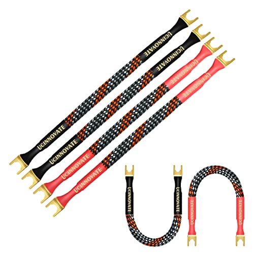 UCINNOVATE 4 x HiFi OFC Speaker Jumper Cable with Spade, 21cm Speaker Cable Bridge Bi-Wire Speaker Jumper Plates, 11AWG Cable Bridge to Speaker Cable Terminals with 8 Gold Plated Spade - size: Spade Jumper Cable