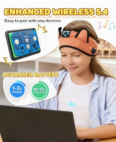 Baby Headphones, Kids Headphones Bluetooth Headband Adjustable, Wireless Headband for Kids with Wired Playback 3.5 MM Jack for Teens/Boys/Girls/Smartphones/School/Airplane Travel/Tablet - color: Orange
