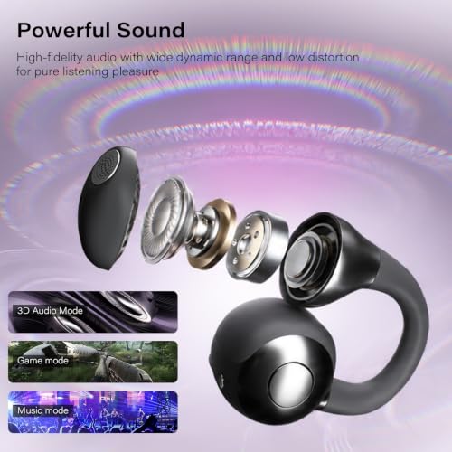 Open Ear Clip-on Earbuds,Bluetooth 6.0 Open Earbuds,Touch Control Operate